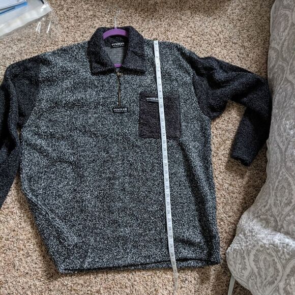 (TexClub) Black Gray Sweater 1/4 Zip Pocket XL - Picture 6 of 7